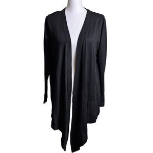 IMAN Global Chic Draped Cardigan Sweater Womens XS Black Open Front Cashmere NWT